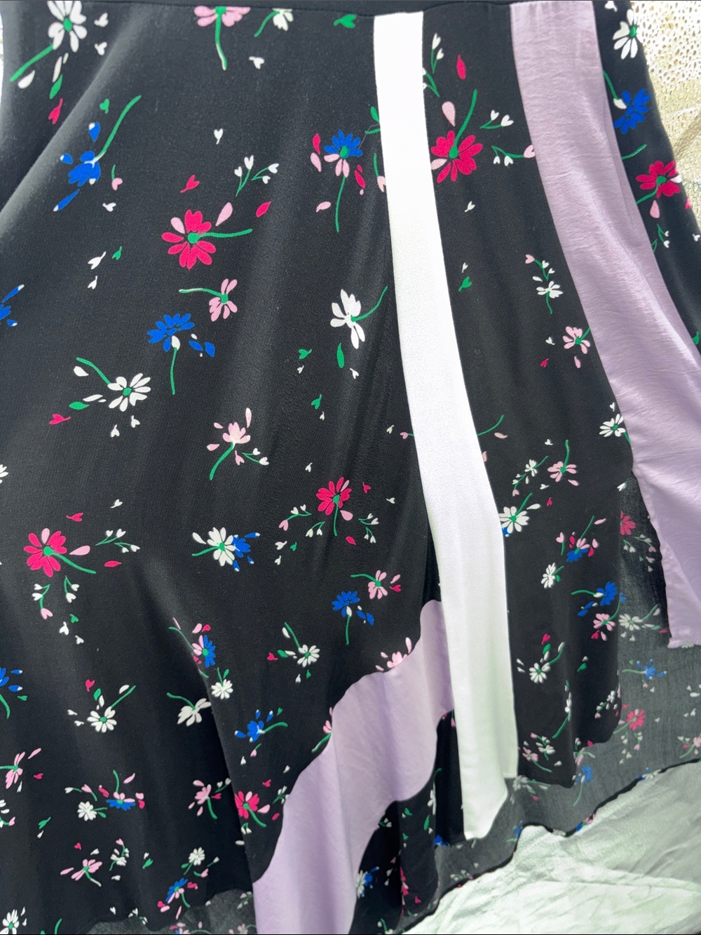 Maje Black Top with Pink and Blue Floral Neck Scarf Detail - Picture 8 of 8